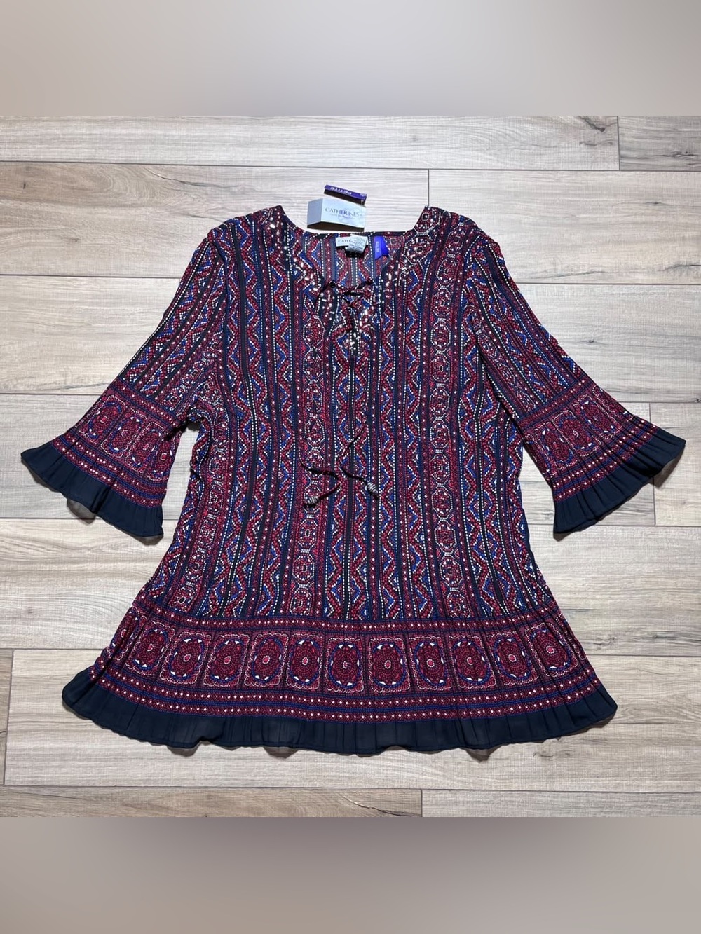 Catherines Petite Womens Printed Accordion Pleated Lace Up Front Top 2XWP